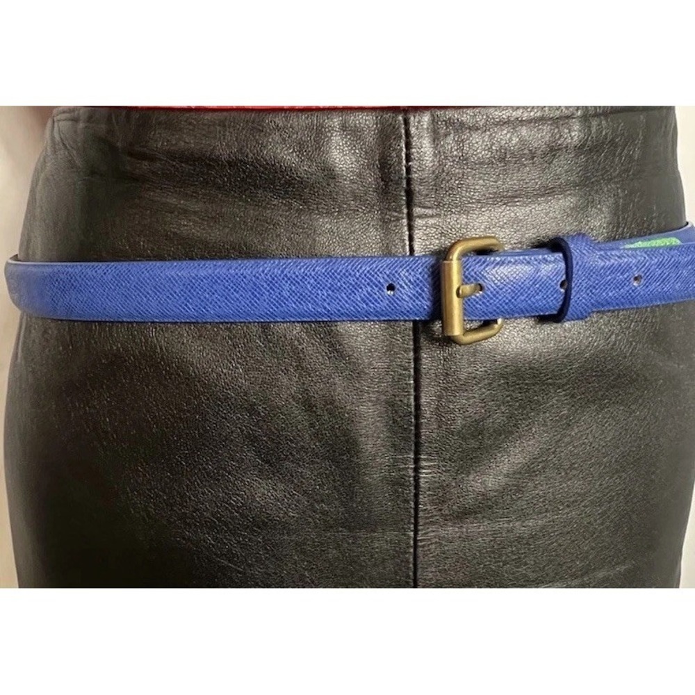 Vintage Liz Claiborne Skinny Leather Skinny Belt Brass Buckle Sz L Blue 33"-37"